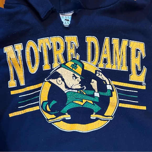 Vintage 90s Notre Dame Hoodie Sweatshirt Made in USA - Picture 4 of 9